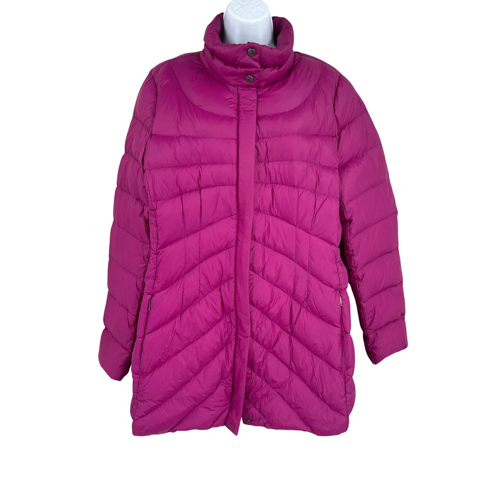 Lands' End Puffer Jacket Womens XL 18 Magenta Pink Down Insulated Light Quilted